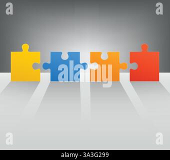 Rompicapo con ombre lunghe. Metafore astratte colorate, concetto di business, web design, pubblicità Illustrazione Vettoriale