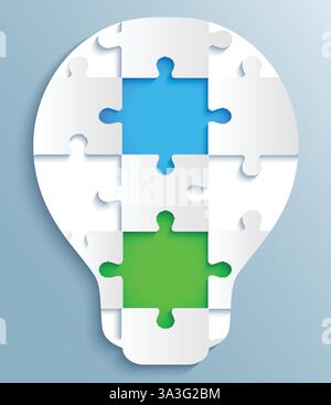 Parte di puzzle sotto forma di lampadine. Design creativo con pezzi colorati Illustrazione Vettoriale