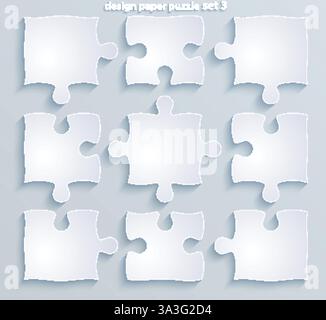 Puzzle di carta piatta. Set di 9 pezzi di puzzle, concetto aziendale, motivazione, web design, design mobile, supporto Illustrazione Vettoriale