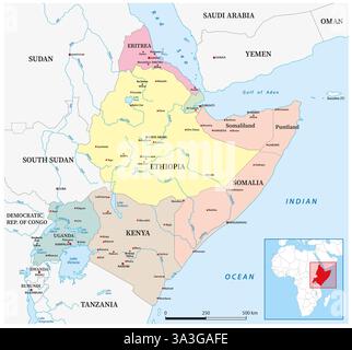 Mappa del Corno d'Africa Foto Stock