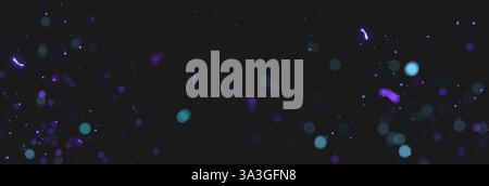 scintille blu e viola sfocate generate dalle luci al neon di fronte al backgound nero. Rendering 3D. Foto Stock