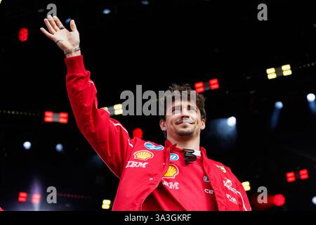 Melbourne, Australia. 15 marzo 2025. Charles Leclerc di Monaco e il team Scuderia Ferrari HP al forum dei tifosi davanti al Gran Premio di F1 d'Australia sul circuito Albert Park Grand Prix. (Foto di George Hitchens/SOPA Images/Sipa USA) credito: SIPA USA/Alamy Live News Foto Stock