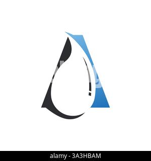Lettera A spazio negativo gocce d'acqua con logo. Lettera creativa A design del concept del logo Aqua Concept con spazio negativo goccia d'acqua, moderno, semplice e professionale Illustrazione Vettoriale