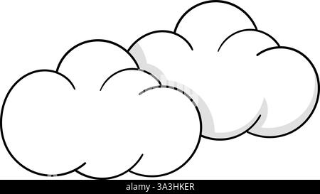 Questa illustrazione digitale presenta due morbide nuvole con un contorno nero minimalista e una sottile ombreggiatura grigia, che creano un look pulito e moderno Illustrazione Vettoriale