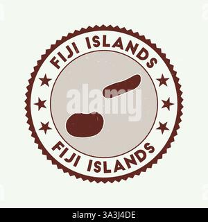 Emblema delle Figi. Francobollo rotondo paese con forma di Fiji, isoline e testo rotondo. Distintivo autentico. Elegante illustrazione vettoriale. Illustrazione Vettoriale
