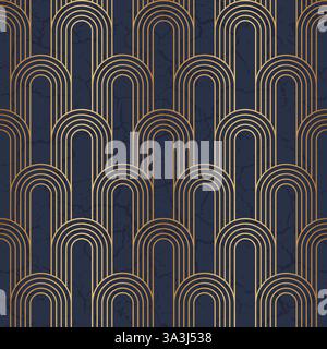 Ripetizione continua ad arco. Arco circolare ripetuto. Art deco dorato isolato su sfondo bianco. Design geometrico dorato ripetuto per le stampe. Forma circolare Illustrazione Vettoriale