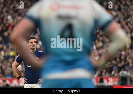 Vittoria dei giocatori del XV francese alla fine della partita tra il XV francese e la Scozia, allo Stade de France, il 14 marzo 2025. - 15/03/2025 - Francia / Senna-Saint-Denis / Saint-Denis - Julien Mattia / le Pictorium Foto Stock