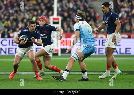 Vittoria dei giocatori del XV francese alla fine della partita tra il XV francese e la Scozia, allo Stade de France, il 14 marzo 2025. - 15/03/2025 - Francia / Senna-Saint-Denis / Saint-Denis - Julien Mattia / le Pictorium Foto Stock