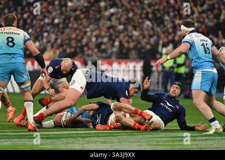 Vittoria dei giocatori del XV francese alla fine della partita tra il XV francese e la Scozia, allo Stade de France, il 14 marzo 2025. - 15/03/2025 - Francia / Senna-Saint-Denis / Saint-Denis - Julien Mattia / le Pictorium Foto Stock