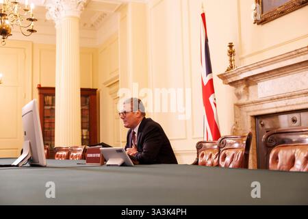 Londra, Regno Unito. 16 marzo 2025. Il primo ministro britannico Keir Starmer ospita un incontro virtuale con i leader internazionali per discutere il sostegno all'Ucraina all'interno di 10 Downing Street, nel centro di Londra, il 15 marzo 2025. Foto dell'Ufficio Stampa del primo Ministro britannico/UPI credito: UPI/Alamy Live News Foto Stock