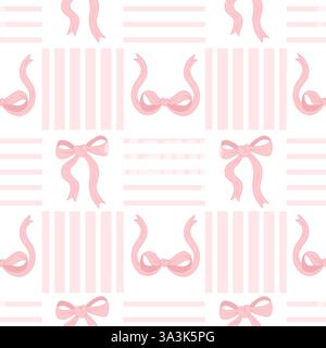 Fiocco a nastro rosa dal design vintage Coquette con cornice senza cuciture su sfondo cellulare. Sfondo elegante e seducente. Illustrazione vettoriale. Romantico Illustrazione Vettoriale
