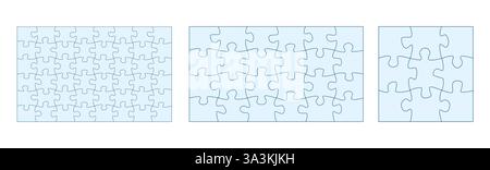 Set di pezzi di puzzle. Puzzle con 9, 24, 48 pezzi. Modello puzzle. Illustrazione Vettoriale