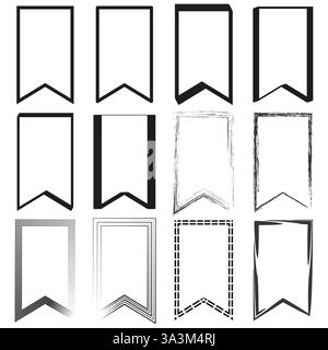 Set barra multifunzione segnalibro. Collezione di etichette decorative. Varietà del telaio dell'etichetta. Stile banner vettoriale. Illustrazione Vettoriale