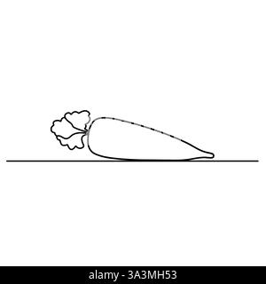 Una carota isolata delinea un'illustrazione vettoriale con un design continuo a una linea. Coltivare piante di carota con un vettore minimalista Illustrazione Vettoriale