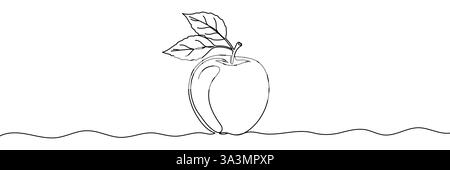 Disegno a linea continua Apple, tratto modificabile disegnato a mano. Illustrazione Vettoriale