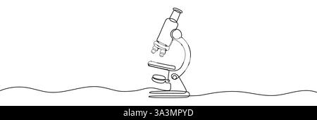 Disegno continuo su una linea del microscopio. Traccia modificabile disegnata a mano. Illustrazione Vettoriale