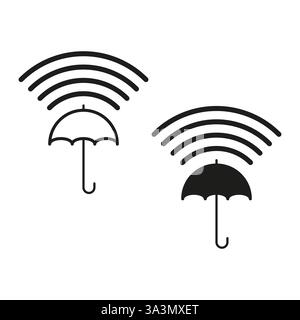 Icona del segnale ombrello. Simbolo della connessione wireless. Concetto di sicurezza digitale. Design di comunicazione nero. Illustrazione Vettoriale