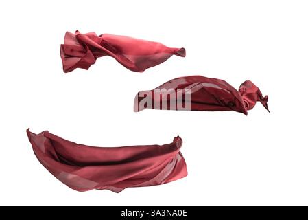 Sciarpa di seta rossa fluente isolata su sfondo bianco. Foto Stock