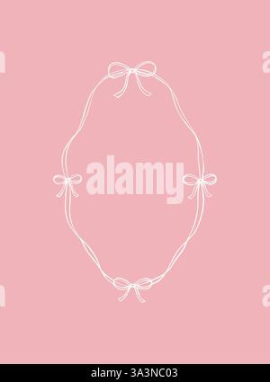 Telaio a nastro ovale con arco. San Valentino, Natale, matrimonio con carta romantica rossa disegnata a mano e modello di invito. Doodle stravagante filigrana Illustrazione Vettoriale