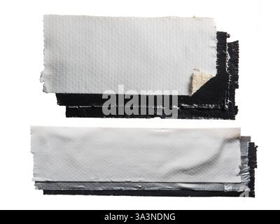 Casella di testo con ombra realizzata con nastro in tessuto bianco e nero su sfondo bianco con percorso di ritaglio Foto Stock