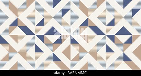 Strisce diagonali in stile retrò e forme angolari. Design dei blocchi di trapunta, ripetizione continua del pattern vettoriale, sfondo geometrico semplice astratto per fabr Illustrazione Vettoriale