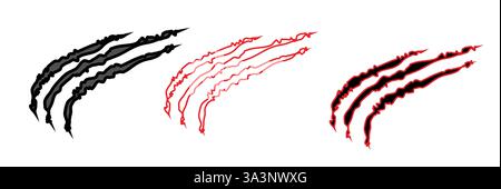 Illustrazione del vettore graffio a gancio. Set di crudeli graffiature animali horror e grunge concetto in silhouette isolata su sfondo bianco. Illustrazione Vettoriale