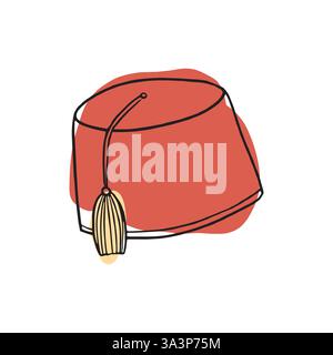Cappello rosso di fez con nappina, simbolo del patrimonio ottomano e della tradizione turca. Un'illustrazione semplice ma elegante che rappresenta la moda culturale e. Illustrazione Vettoriale