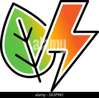 Icona di alimentazione lamelle e fulmini. Logo ecologico ENERGY. Illustrazione Vettoriale
