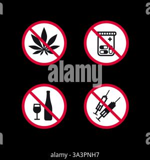 Cartello di divieto, set di adesivi rotondi vietati Illustrazione Vettoriale