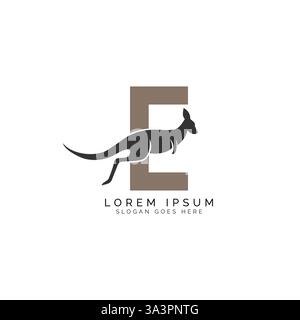 Logo Letter e con design Kangaroo. Alfabeto e con grande combinazione di simbolo Kangaroo Illustrazione Vettoriale