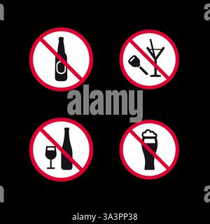 Cartello di divieto, set di adesivi rotondi vietati Illustrazione Vettoriale