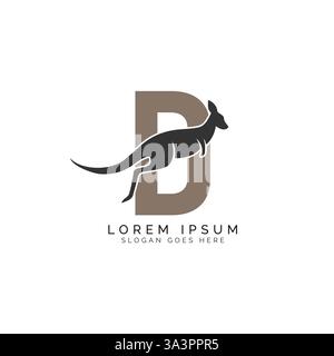 Logo Letter D con design Kangaroo. Alfabeto D con grande combinazione di simbolo di Kangaroo Illustrazione Vettoriale
