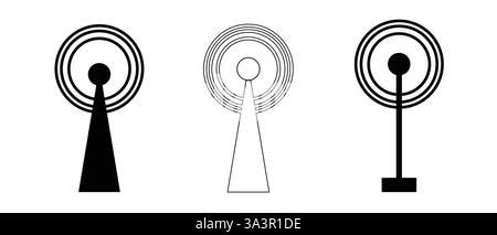 Antenna icona a torre in stile appartamento. Broadcasting illustrazione vettoriale bianco su sfondo isolato. Wifi concetto di business. Illustrazione Vettoriale
