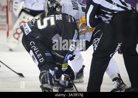 Eisarena Bremerhaven, Bremerhaven, Brema, Louis- Marc Aubry (Koelner Haie, #15), fi65+, PENNY DEL, Fischtown Pinguins-Koelner Haie il 16/03/2025 a t Foto Stock