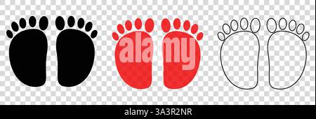Icona della silhouette dei piedi umani, impronte stilizzate disegnate a mano. Illustrazione vettoriale isolata, elemento di progettazione del logo. Illustrazione Vettoriale