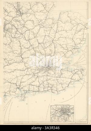 "Gran Bretagna che mostra tutte le ferrovie…" Inghilterra sudorientale. DOWER 1868 mappa Foto Stock