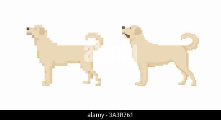 Una deliziosa illustrazione Pixel Art che mostra due Happy Dogs raffigurati nella vista profilo laterale Illustrazione Vettoriale