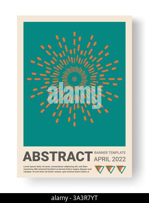 Schema grafico del cerchio. Modello banner astratto. Sfondo creativo e contemporaneo. Design verticale del poster. Sole rotondo sul verde. Volantino o brochure minimalista, illustrazione geometrica vettoriale alla moda Illustrazione Vettoriale