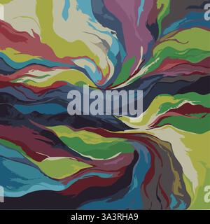 Illustrazione vettoriale disegno di rete astratto Collage intricato Splash colori multipli Pittura di paesaggi moderni Illustrazione Vettoriale