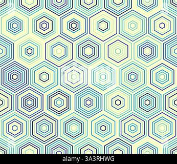 Modello esagonale senza cuciture. Esagoni impilati modello a mosaico. Grandi forme esagonali. Tavolozza colori a più toni. Motivo senza cuciture. Illustrazione Vettoriale