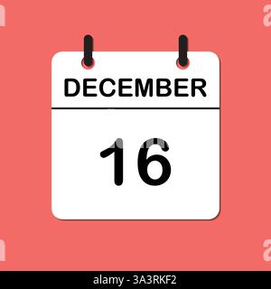 16 dicembre. Icona Calendario giornaliero per la progettazione. Design semplice per brochure, volantini, supporti di stampa e pubblicità aziendali. Facilmente modificabile Illustrazione Vettoriale