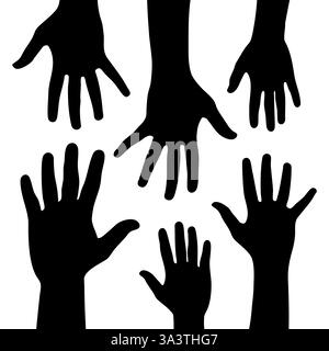 Sagoma delle mani che si avvicinano l'una all'altra. Illustrazione vettoriale sagoma della mano Illustrazione Vettoriale