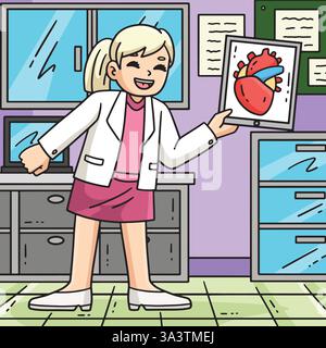 Cardiologa donna Dottore immagine cuore colorata Illustrazione Vettoriale