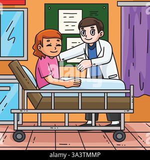 Medico che assiste il paziente a sedersi in posizione eretta colorata Illustrazione Vettoriale