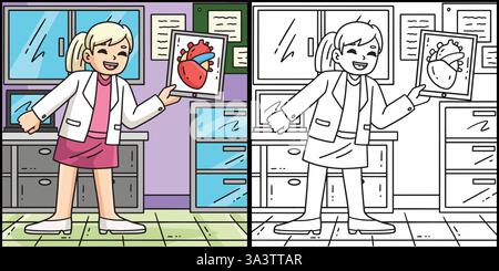 Illustrazione immagine del medico cardiologo donna Illustrazione Vettoriale