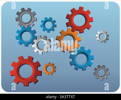 Gli ingranaggi colorati a incastro simboleggiano la collaborazione e il funzionamento senza interruzioni in un design accattivante. Illustrazione Vettoriale