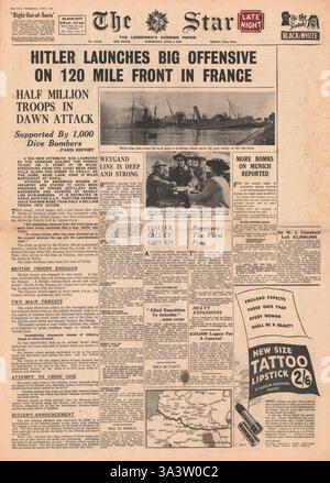 1940 pagina anteriore la stella (Londra) le forze tedesche dirigetevi a sud di Parigi Foto Stock
