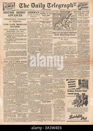 1940 front page Daily Telegraph battaglia per la Norvegia Foto Stock