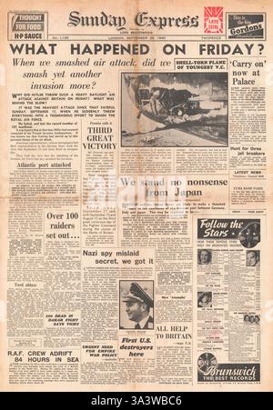 1940 front page Sunday Express raid aerei sulla Gran Bretagna Foto Stock
