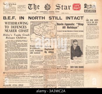 1940 prima pagina le linee BEF Star (Londra) nel Nord della Francia e del Belgio sono in attesa Foto Stock